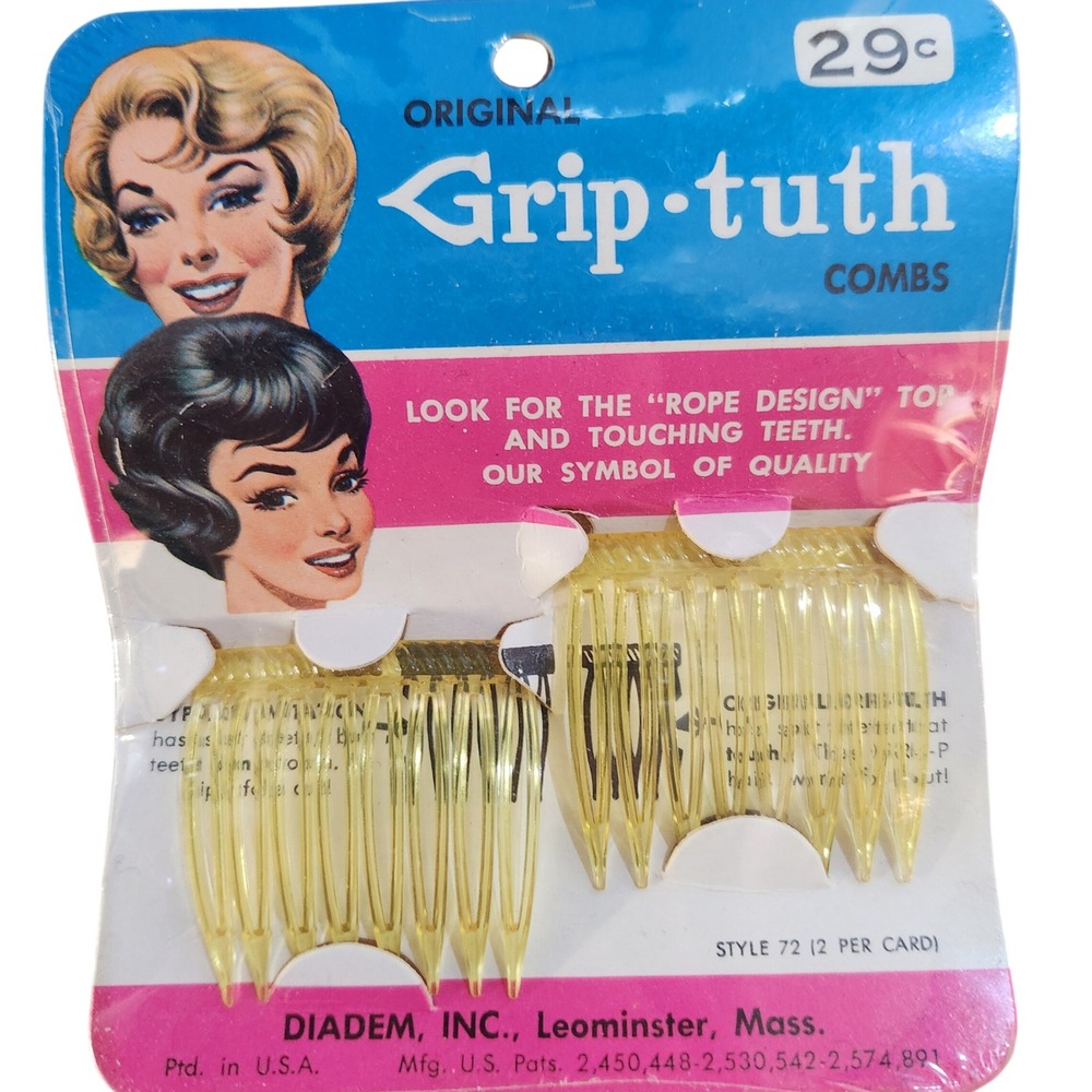 Vintage 1950's Grip Tuth comb two pack‎ SEALED French Twist clip